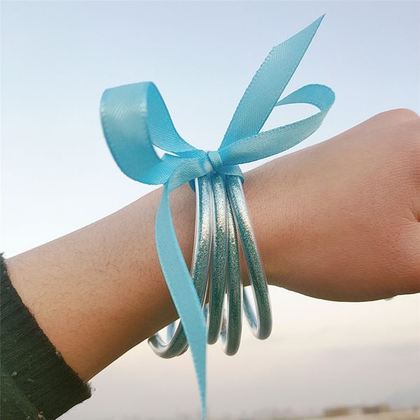 

5шт / set блеск круги bowknot желе браслеты для женщин мода силиконовой лентой круглый браслеты набор serenity молитвы ювелирные изделия, Black