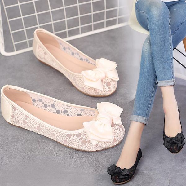 

2019 new women flats shoes fashion slip on ballet flats sweet bow hollow female shoes casual round toe flat women, Black