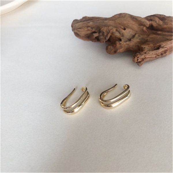 

2020 new simple double layer metal cartilage earrings geometric retro ear clip no piercing girls special gifts, Silver