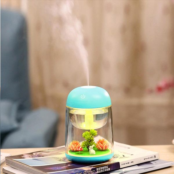 

1pcs micro-landscape aromatherapy humidifier simulation plant night light used to increase humidity in the home blue/green/pink/yellow