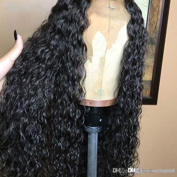 

glueless front high temperature wire wigs pre plucked brazilian water wave front wig for black women bleached knots +wig cap