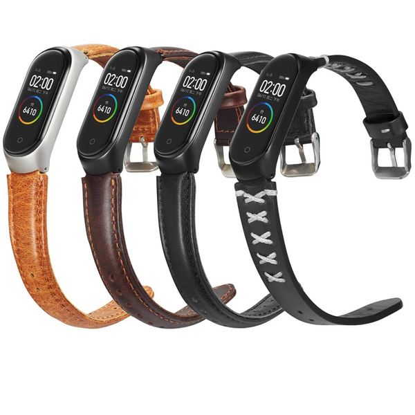 

fashion soft watchband for mi band 3 4 leather bracelet strap wristband for miband 3 mi band 4 watch replacement, Black;brown