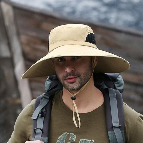 

summer bucket hat cowboy men outdoor hiking sun protector hat breathable anti uv cap large wide brim folding fishing hats panama