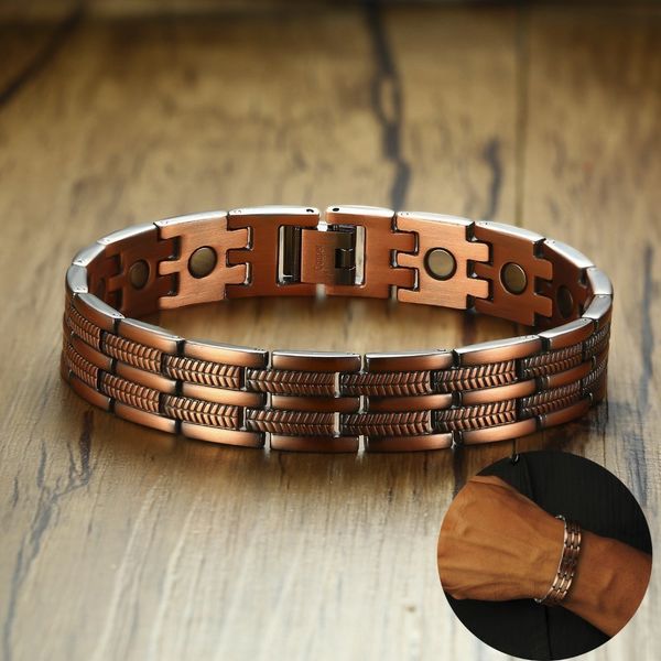 

mens elegant pure copper magnetic therapy link bracelet pain relief for arthritis and carpal tunnel male jewelry 8.46" y200107, Golden;silver