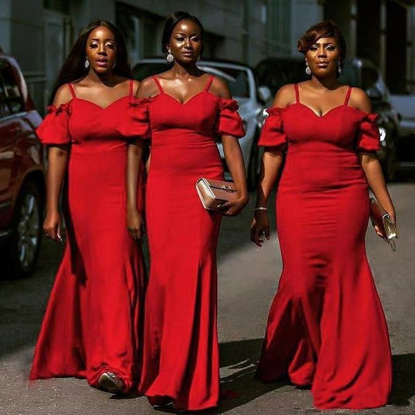 

New African Plus Size Off Bridesmaid Dresses 2020 Elegant Appliques Chiffon Red Wedding Guest Dress Maid of Honor Dresses Evening Prom Gowns