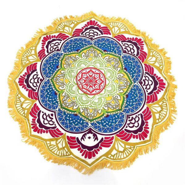 

outad yoga mat 147*147cm round towel tapestry tassel decor with flowers pattern circular tablecloth beach picnic mat