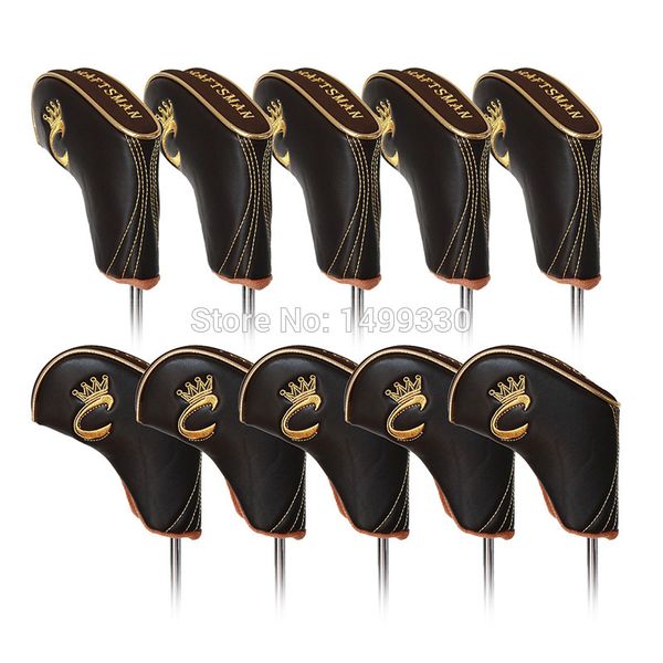 

golf iron cover club headcovers soft synthetic pu leather protector 3 4 5 6 7 8 9 aw sw pw gold stitching rh lh ing
