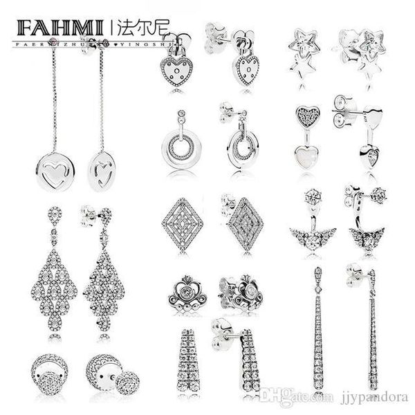 

fahmi 100% 925 sterling silver 1:1 genuine smile long stud earrings heart star geometric lamination charm long ear stud women 11, Golden;silver