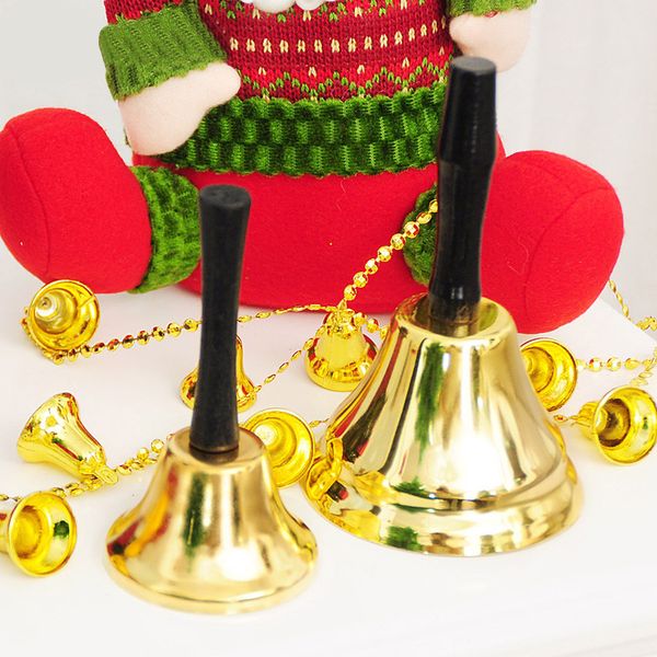

2019 santa's gold hand christmas jingle bells held christmas santa xmas costume accessory ringing new year craft