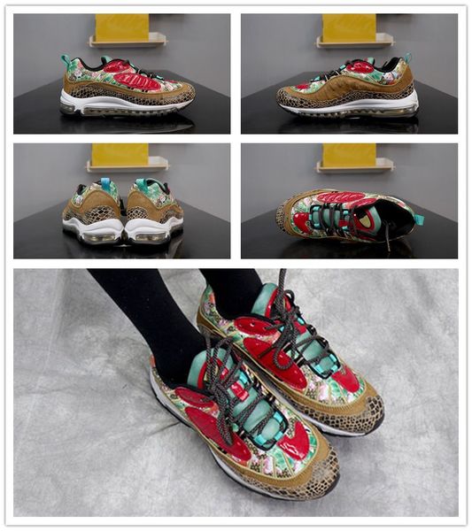 

98 cny chinese new year pony hair snakeskin lotus flowers chinese artwork men sports shoes 98s beige red mens trainers sneakers, White;red