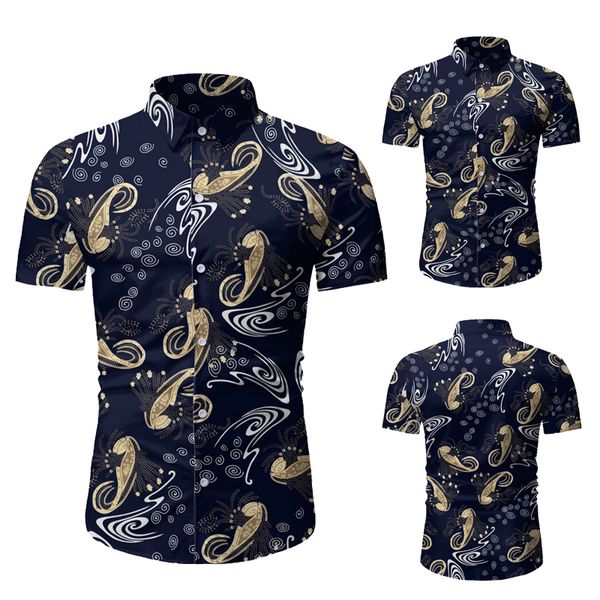 

2019 new fashion seahorse print summer short sleeve shirt hawaiian slim fit streetwear men shirts casual mens shirts clothing, White;black