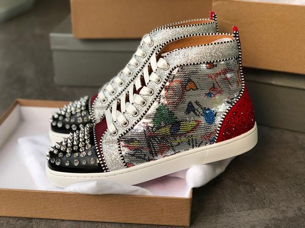 

sneakers studded spikes shoes mens trainers red bottom mens flat shoes glitter graffiti party wedding shoes 20 colors sz us 13, Black