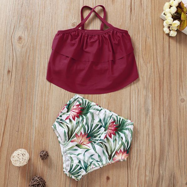 

1-5 лет младенец младенец малыши девушка бикини установить цветочную swimsuits для девочек пляжных нарциссов печати swimwear девушки купальн, White