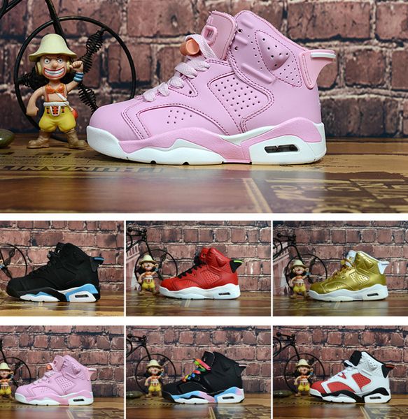 

stylish kids shoes sneakers designer new 6 6s pink red black blue white grey basketball shoes trainers with box