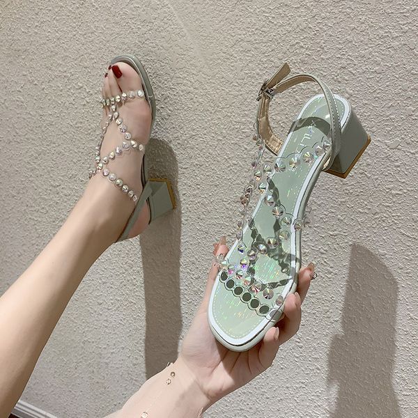 

plastic sandal clear heels beige heeled sandals 2020 summer comfort shoes for women all-match buckle strap platform black