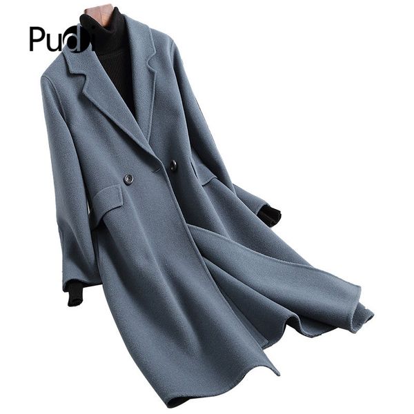 

pudi a39500 2019 women new fashion blue color wool jacket lady long style leisure fall/winter wool coat, Black