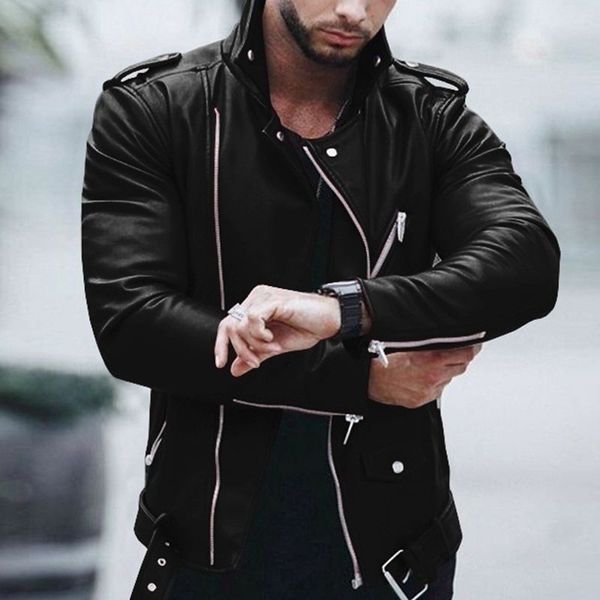 

men's leather jacket streetwear men's fashion and coat biker motorcycle pu coats jackets dropshipping, Black