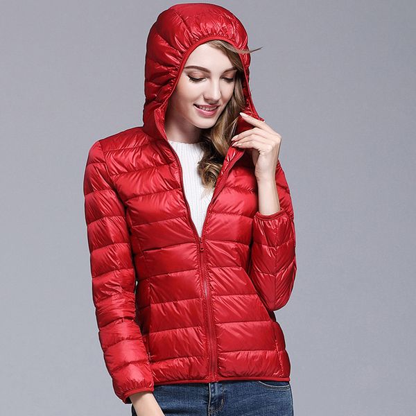 

2018 autumn winter hooded lightweight down jacket ultra light 90% white duck down women coats slim short plus size coat1083, Black