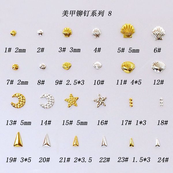 

100pcs/pack japan nail art alloy rivets studs shell moon star triangle metal accessories for women pthera nail polish diy, Silver;gold