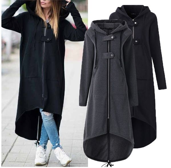 

vfashion long sleeve hooded trench coat autumn black zipper plus size 5xl velvet long coat women overcoat clothes, Tan;black