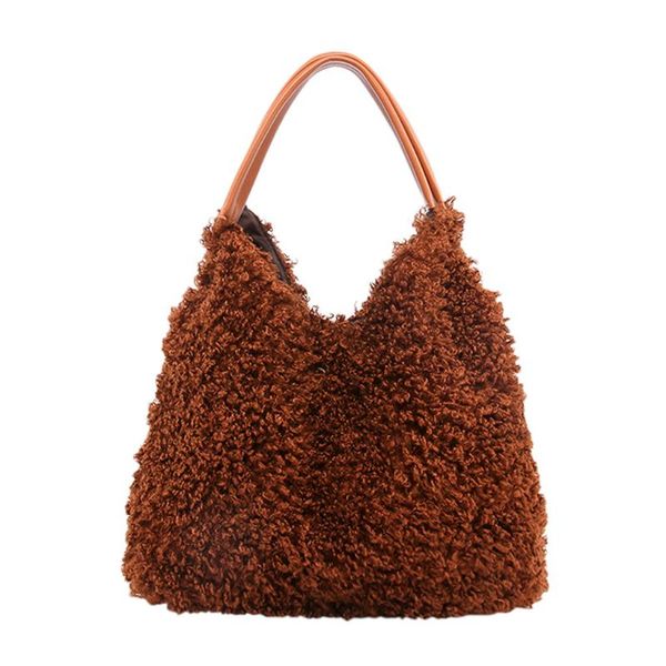 

fashion new ladies retro large capacity wool lamb shoulder bag handbag luxury sac a main femme de marque#40