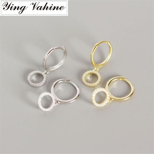 

ying vahine 100% 925 sterling silver small zircon circle pendant stud earrings for women, Golden;silver