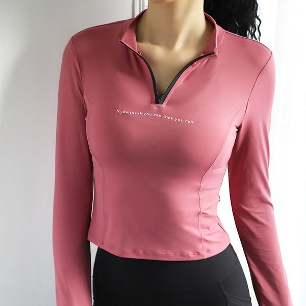 

short style fitness women's tight fast dry half zipper yoga long sleeve training sports running t-shirt, Black;blue