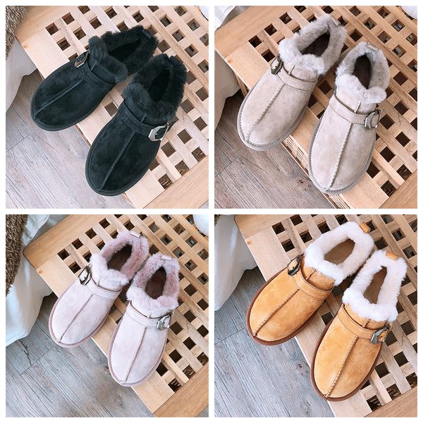 

2019 new genuine wool winter slippers women plush home shoes fur warm comfort indoor house use buckle slippers size 35-40 original packaging, Black