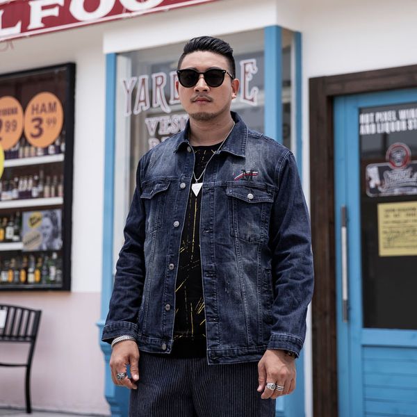 

tide brand 2020 autumn winter new denim jacket men big size men's back letter embroidery denim jacket loose plus men's, Black;brown