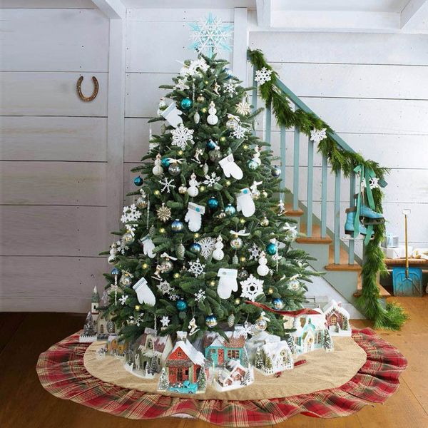 

christmas fabric plaid 120cm christmas tree skirt tree bottom ornament merry new year decorations