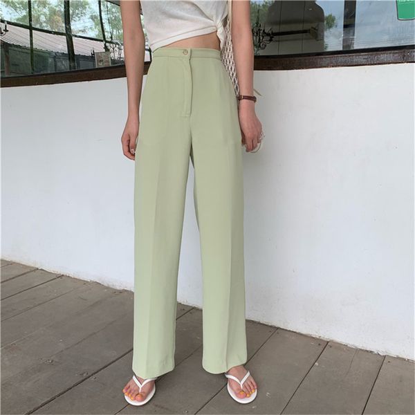 

women's pants & capris hzirip 2021 high waist chic fashion straight trousers stylish women solid leisure all match large size gentle wi, Black;white