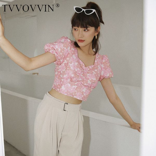 

tvvovvin royal style navel women's summer puff sleeves short waist shirt female pink color shirt 8ga6, White