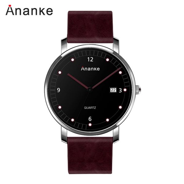 

ananke slim fashion men's watch young simple waterproof quartz watch #calendar, Slivery;brown