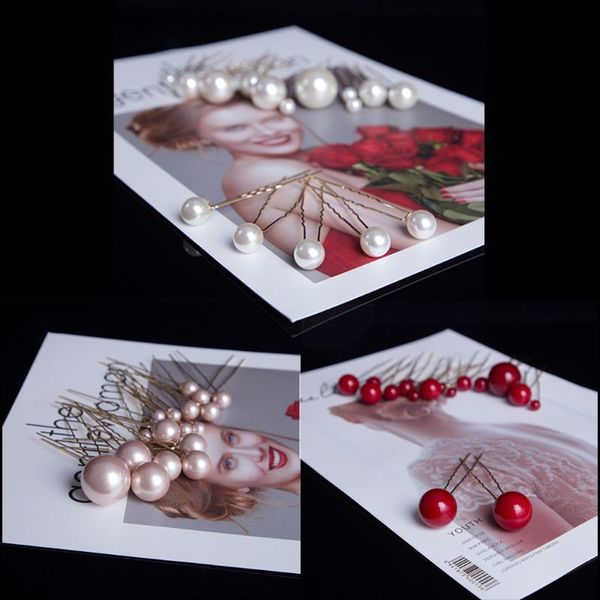 

18 pcs/set big small artificial pearl hair stick set sweet u-shaped hairpin headdress wedding bride hair accessories, White;golden
