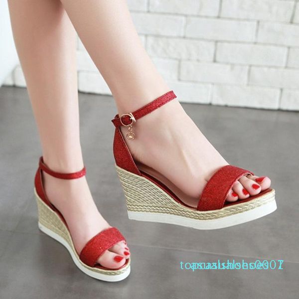 

fashion shoes woman sequins casual wedges sandals platform high heel sandals women shoes sandalia feminina zapatos de mujerl, Black