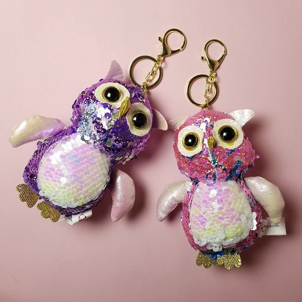 

13cm sequined owl animal plush toy cute keychain pink purple owl plush pendant doll soft toys stuffed animals kawaii