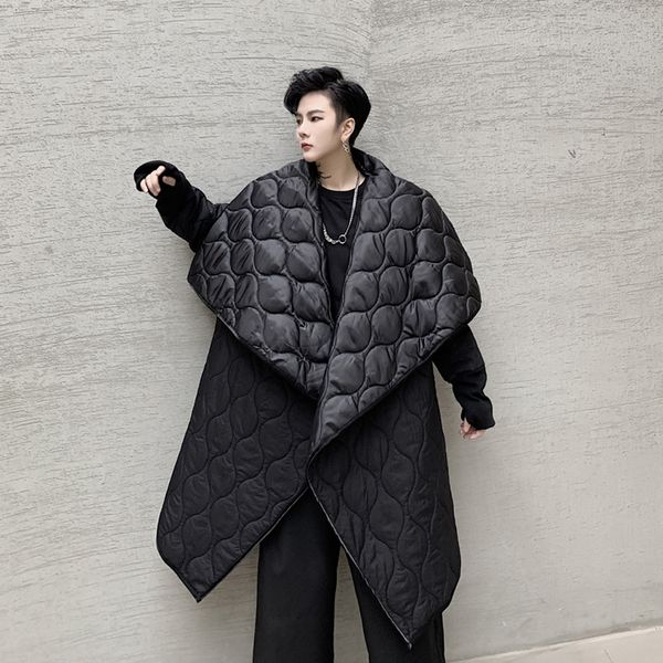 

m-xlwinter new dark personality set finger big lapel men's long paragraph loose no buckle cotton thin coat clothing, Black