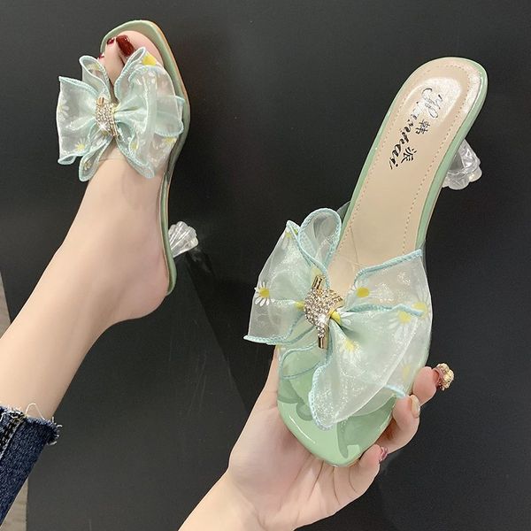 

thin heels rubber flip flops loafers butterfly-knot shoes ladies' slippers slides med hawaiian pu shoes woman, Black
