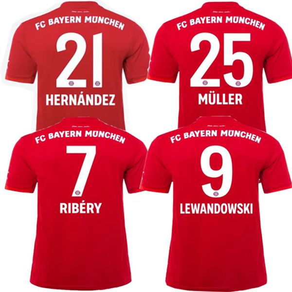 

2019 2020 #25 MULLER home Soccer Jersey 19 20 Soccer Shirt Customized #11 JAMES #9 LEWANDOWSKI Bayern Munich Football uniform Wholesale