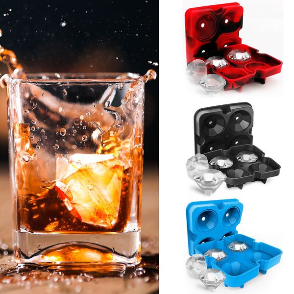 

4 grids diamond pattern ice cube tray reusable ice cubes maker silicone ice cream molds chocolate mold whiskey party bar tools
