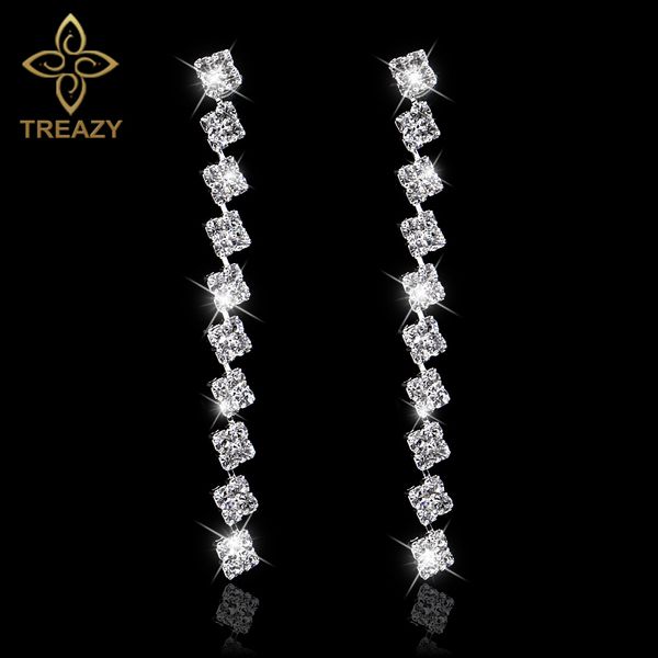 

treazy squares shape bridal long earrings diamante silver color rhinestone crystal dangle earrings for women wedding accessories