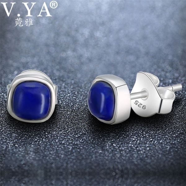 

lapis lazuli thai silver stud earrings 100% pure 925 sterling silver earring for women natural stone jewelry, Golden