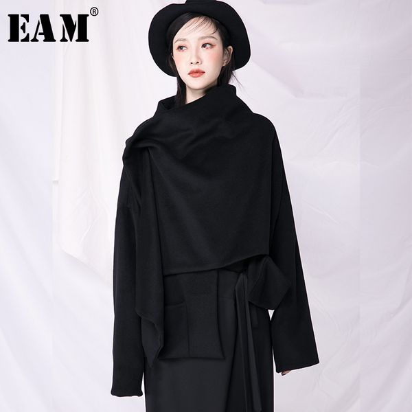 

eam] 2019 new spring summer stand long sleeve brief button pleated spliced loose jacket women coat fashion tide all-match jy531, Black;brown