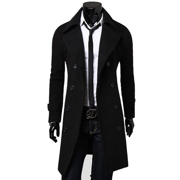 

2019 new winter woolen coat men leisure long sections woolen coats mens pure color casual fashion jackets casual men overcoat, Black