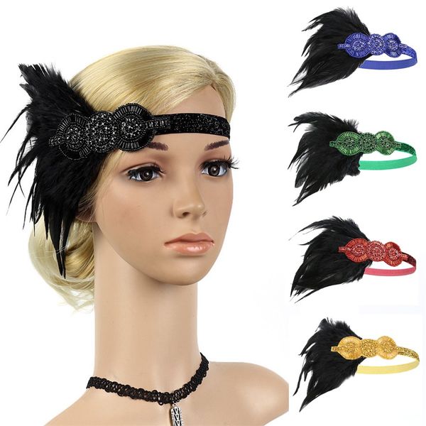 

1920s headpiece feather flapper headband great gatsby headdress vintage drop shipping 8pcs/, Slivery;white