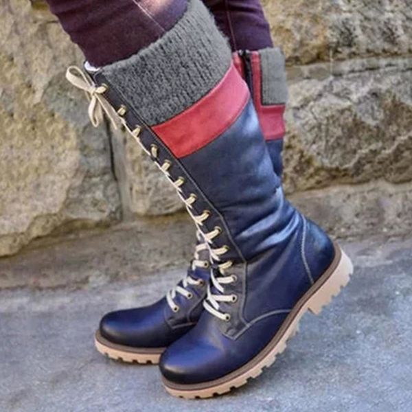 

women's british boots warm mid-calf boots winter shoes woman zip waterproof lace up women sewing ladies retro footwear, Black