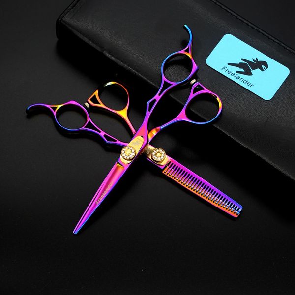 

5.5 inch color high-grade hollow handle unique hairdressing scissors perfect cutting thinning scissors flat shearing tooth shear