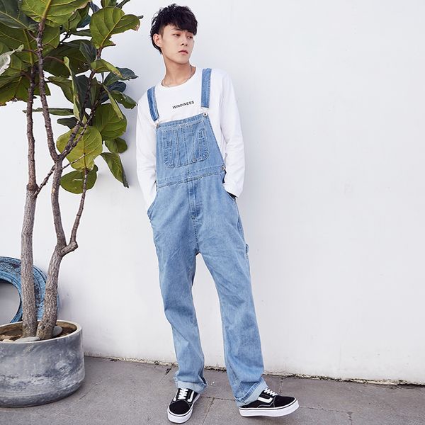 

hip-hop wide leg bib denim overalls men large size 50 huge baggy cargo jean jumpsuits fashion straight cowboy romperstrousers, Black