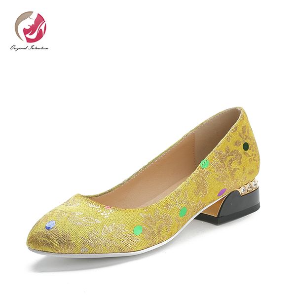 

original intention new elegant women sequins yellow flats elegant pointed toe fashion gorgeous party dress shoes female sexy, Black