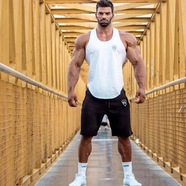 

tank men fitness cotton vest print 2019 fashion gyms brand singlet canotte bodybuilding stringer sleeveless vest ropa hombre, White;black